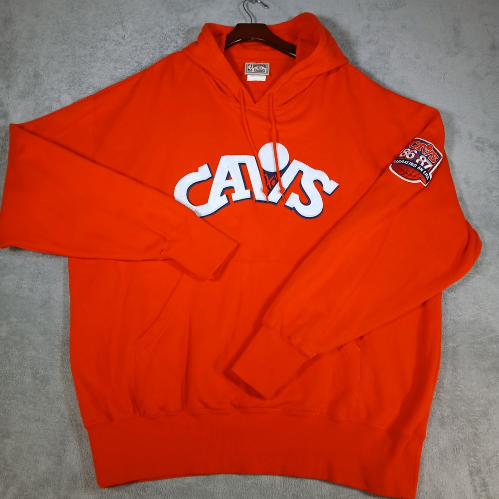 Cleveland Cavaliers Hoodie Sweater Mens XL Orange NBA Hard wood Classics